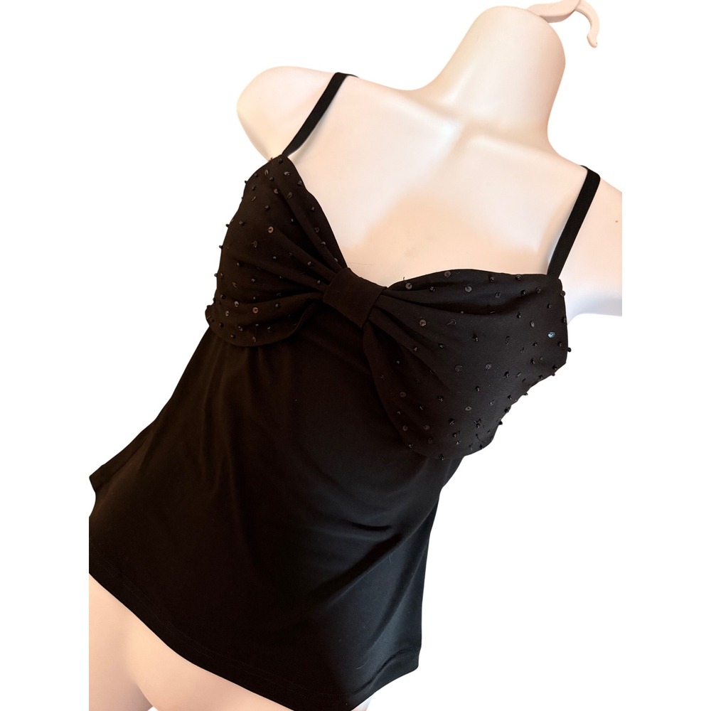 Vintage Coquette Black Bow Top with bead and sequin details